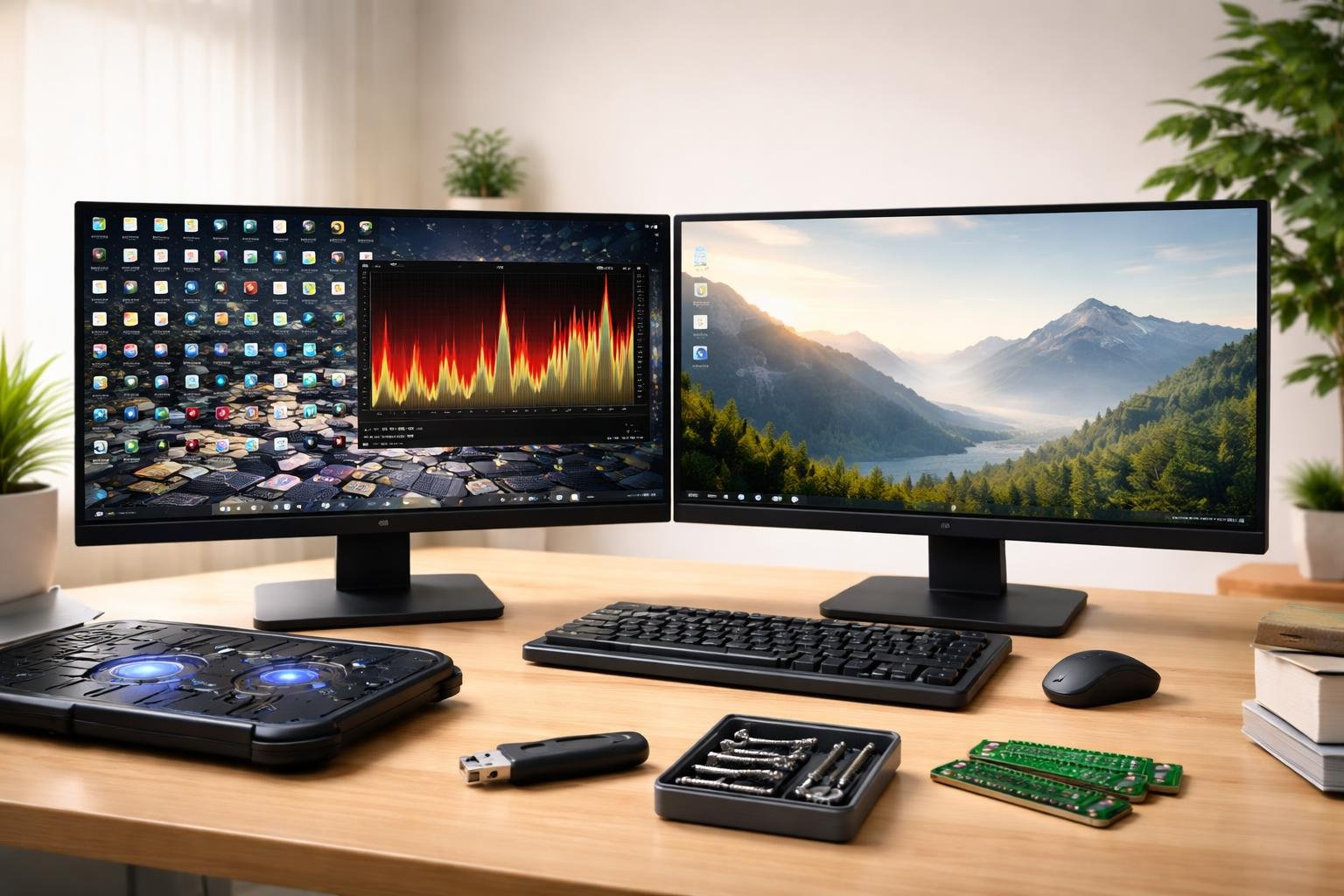 Laptop vagy asztali PC, amely OS-t telepít, és teljesítményjavítást vizsgál.